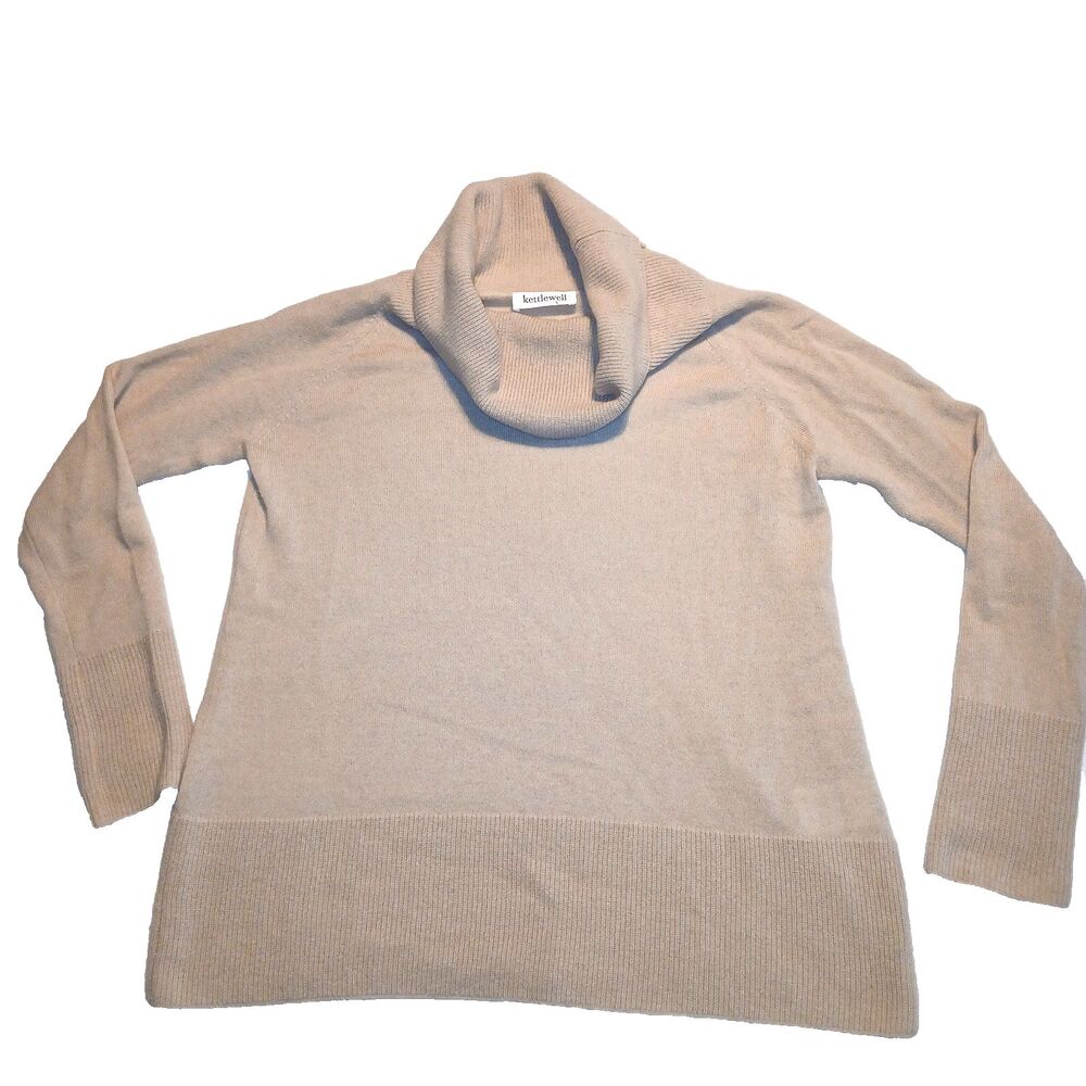 Kettlewell Merino Wool Cashmere Blend Pullover Cowl Sweater Size S Beige READ